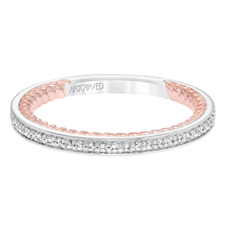 Artcarved Bridal Mounted with Side Stones Contemporary Rope Halo Diamond Wedding Band Vita 14K White Gold Primary & 14K Rose Gold