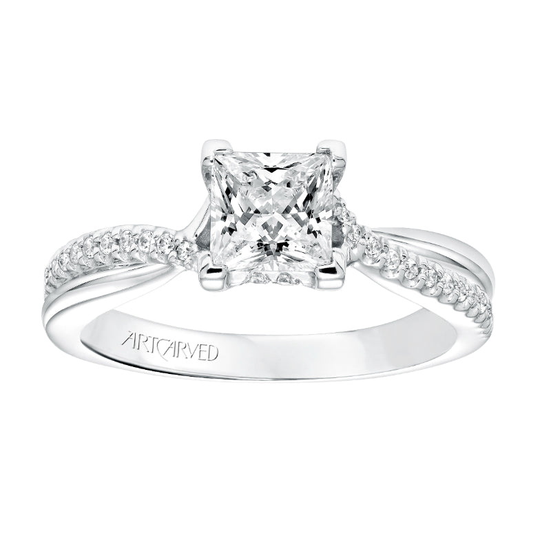 Artcarved Bridal Semi-Mounted with Side Stones Contemporary Twist Diamond Engagement Ring Tate 14K White Gold