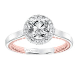 Artcarved Bridal Semi-Mounted with Side Stones Contemporary Rope Halo Engagement Ring Winnie 14K White Gold Primary & 14K Rose Gold