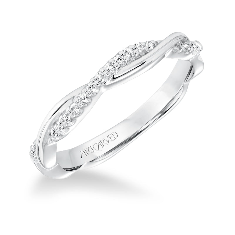 Artcarved Bridal Mounted with Side Stones Contemporary Twist Solitaire Diamond Wedding Band Tala 14K White Gold