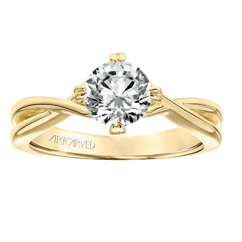 Artcarved Bridal Mounted with CZ Center Contemporary Twist Solitaire Engagement Ring Kennedy 14K Yellow Gold