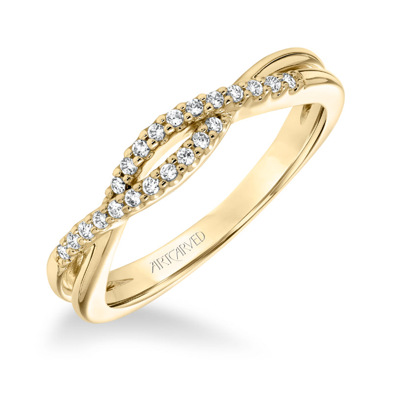 Artcarved Bridal Mounted with Side Stones Contemporary Twist Solitaire Diamond Wedding Band Kennedy 14K Yellow Gold