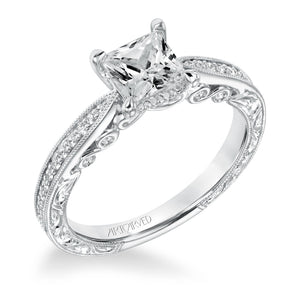 Artcarved Bridal Semi-Mounted with Side Stones Vintage Filigree Diamond Engagement Ring Minnie 14K White Gold