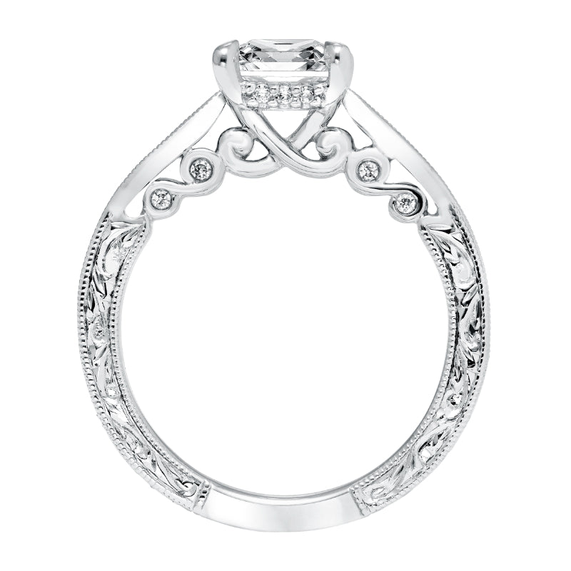 Artcarved Bridal Semi-Mounted with Side Stones Vintage Filigree Diamond Engagement Ring Minnie 14K White Gold