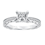Artcarved Bridal Mounted with CZ Center Vintage Filigree Diamond Engagement Ring Minnie 14K White Gold
