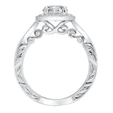 Artcarved Bridal Mounted with CZ Center Vintage Filigree Halo Engagement Ring Elspeth 14K White Gold