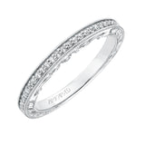 Artcarved Bridal Mounted with Side Stones Vintage Filigree Halo Diamond Wedding Band Perla 14K White Gold