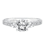 Artcarved Bridal Semi-Mounted with Side Stones Vintage Filigree 3-Stone Engagement Ring Rowan 14K White Gold