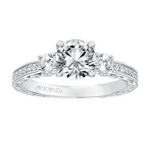 Artcarved Bridal Semi-Mounted with Side Stones Vintage Filigree 3-Stone Engagement Ring Rowan 14K White Gold