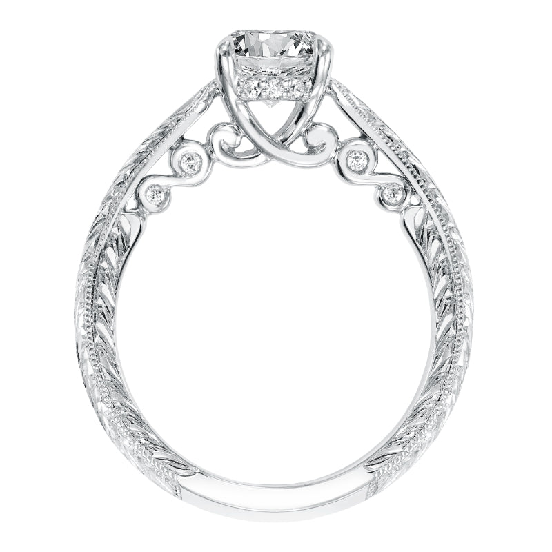 Artcarved Bridal Semi-Mounted with Side Stones Vintage Filigree Diamond Engagement Ring Anwen 14K White Gold