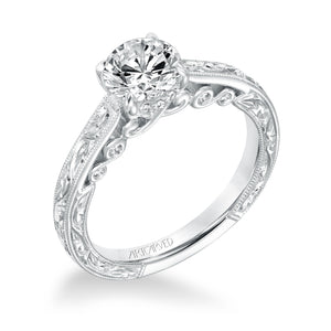 Artcarved Bridal Mounted with CZ Center Vintage Filigree Diamond Engagement Ring Amal 14K White Gold