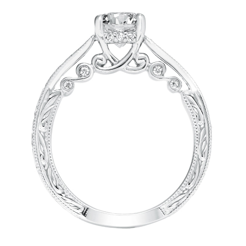 Artcarved Bridal Semi-Mounted with Side Stones Vintage Filigree Diamond Engagement Ring Amal 14K White Gold