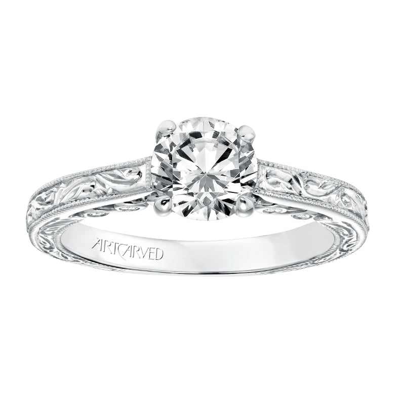 Artcarved Bridal Mounted with CZ Center Vintage Filigree Diamond Engagement Ring Amal 14K White Gold