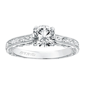 Artcarved Bridal Mounted with CZ Center Vintage Filigree Diamond Engagement Ring Amal 14K White Gold