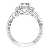 Artcarved Bridal Semi-Mounted with Side Stones Vintage Filigree 3-Stone Engagement Ring Iva 14K White Gold