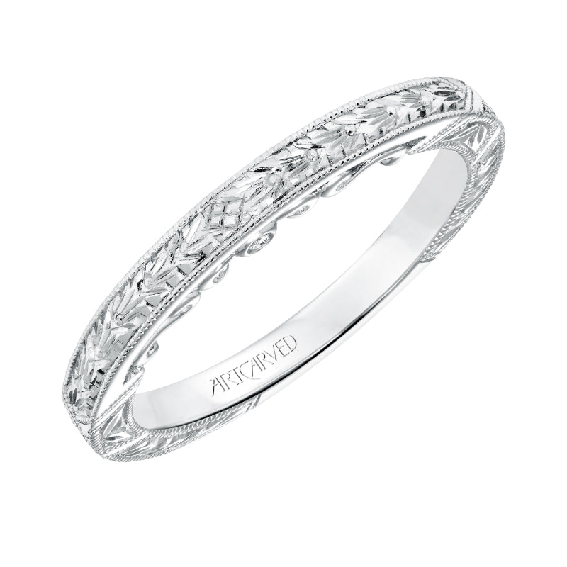 Artcarved Bridal Mounted with Side Stones Vintage Filigree Halo Diamond Wedding Band Eleanor 14K White Gold