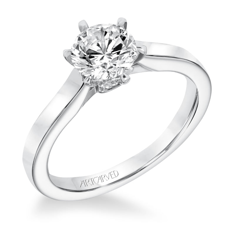 Artcarved Bridal Semi-Mounted with Side Stones Classic Solitaire Engagement Ring Jesse 14K White Gold