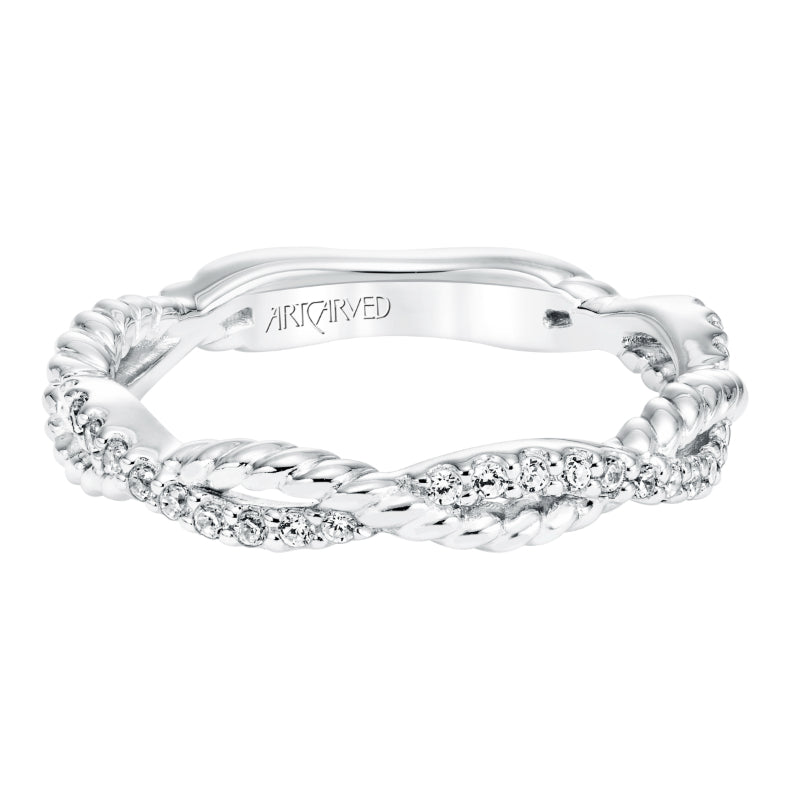 Artcarved Bridal Mounted with Side Stones Contemporary Rope Halo Diamond Wedding Band Isobel 14K White Gold