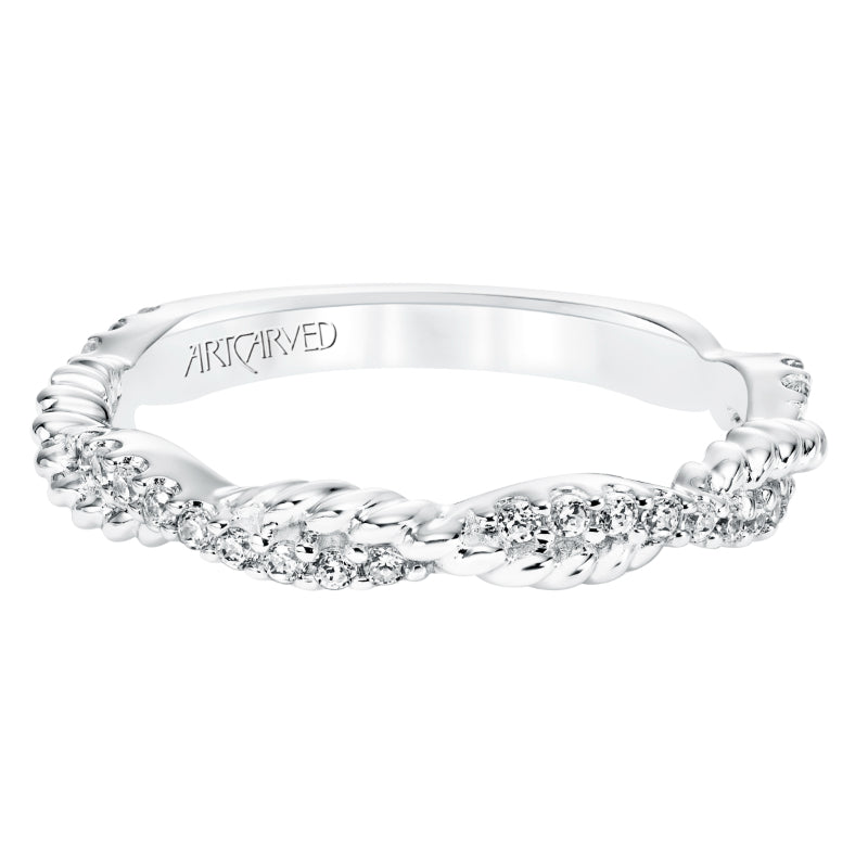 Artcarved Bridal Mounted with Side Stones Contemporary Rope Halo Diamond Wedding Band Ashby 14K White Gold