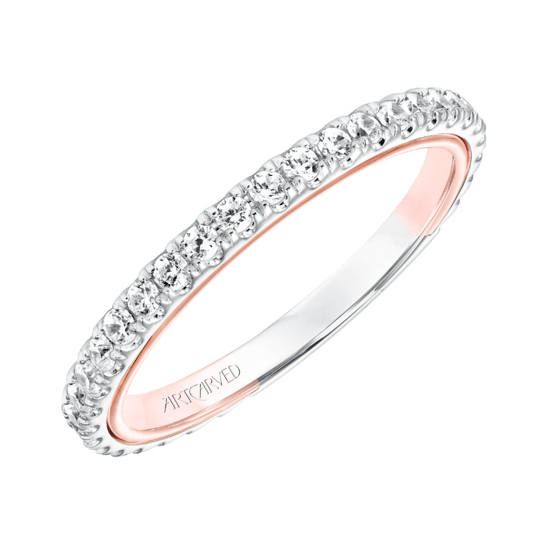 Artcarved Bridal Mounted with Side Stones Contemporary Twist Solitaire Diamond Wedding Band Tayla 14K White Gold Primary & 14K Rose Gold