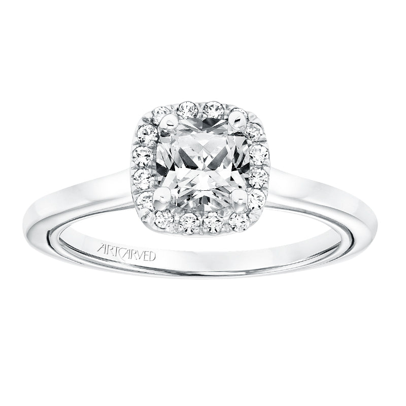 Artcarved Bridal Mounted with CZ Center Contemporary Twist Halo Engagement Ring Summer 14K White Gold