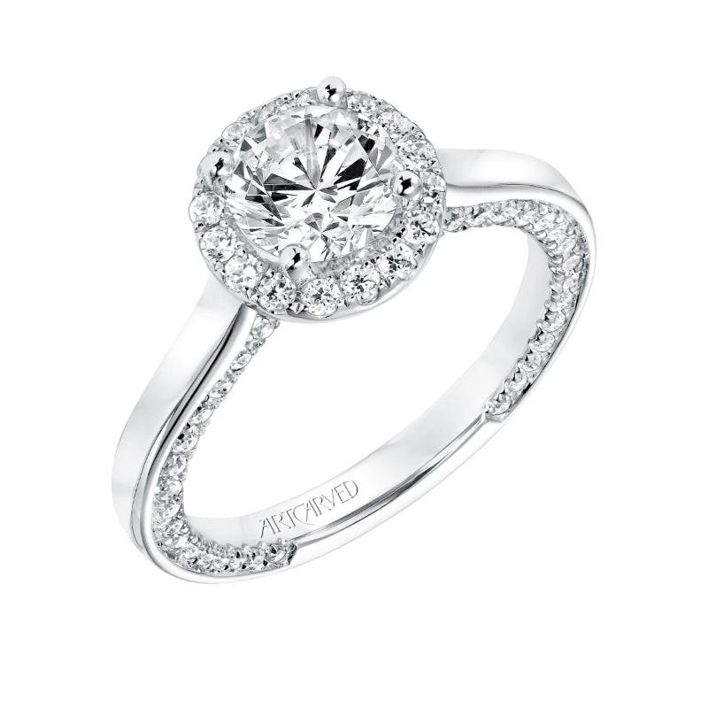 Artcarved Bridal Semi-Mounted with Side Stones Contemporary Twist Halo Engagement Ring Leilani 14K White Gold