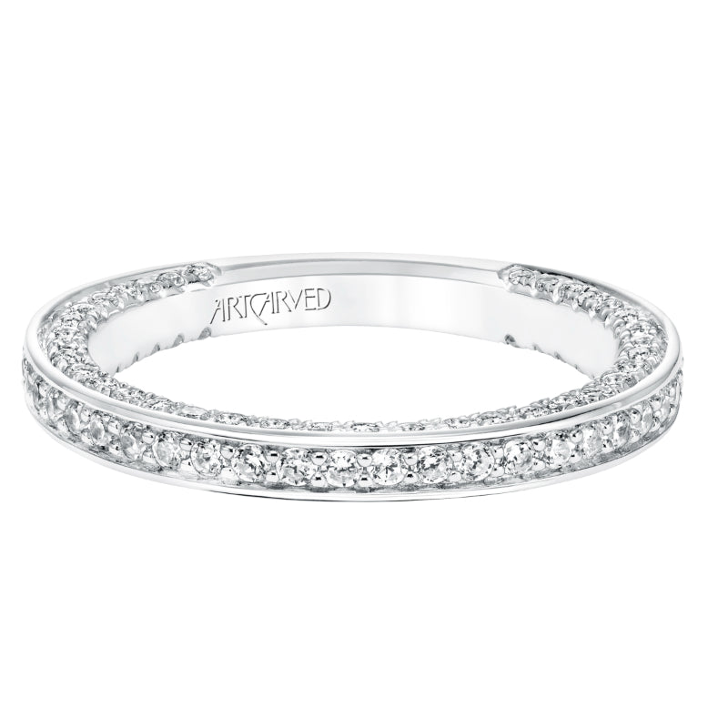 Artcarved Bridal Mounted with Side Stones Contemporary Twist Diamond Wedding Band Astara 14K White Gold