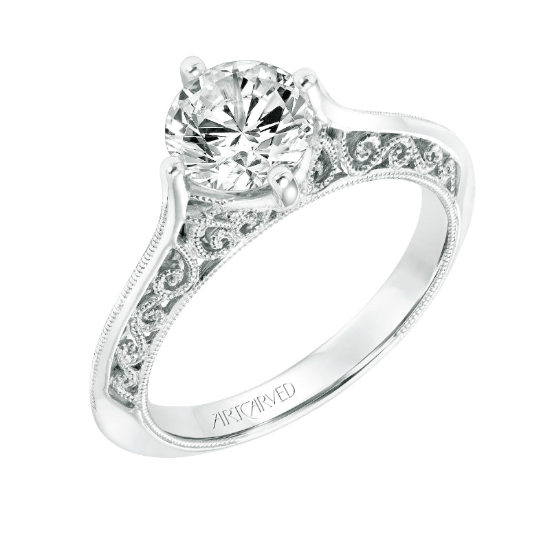 Artcarved Bridal Mounted with CZ Center Vintage Heritage Engagement Ring Jessamine 14K White Gold