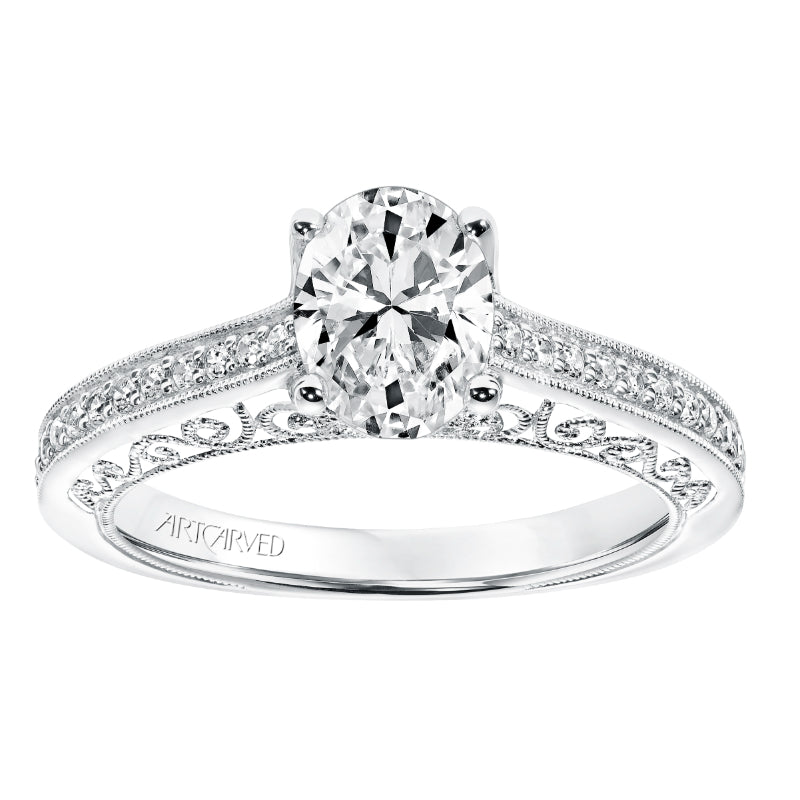 Artcarved Bridal Semi-Mounted with Side Stones Vintage Filigree Diamond Engagement Ring Ramona 14K White Gold