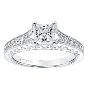 Artcarved Bridal Mounted with CZ Center Vintage Filigree Diamond Engagement Ring Savannah 14K White Gold