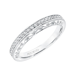 Artcarved Bridal Mounted with Side Stones Vintage Filigree Halo Diamond Wedding Band Octavia 14K White Gold