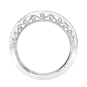 Artcarved Bridal Mounted with Side Stones Vintage Filigree Halo Diamond Wedding Band Octavia 14K White Gold