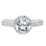 Artcarved Bridal Mounted with CZ Center Vintage Filigree Halo Engagement Ring Eris 14K White Gold