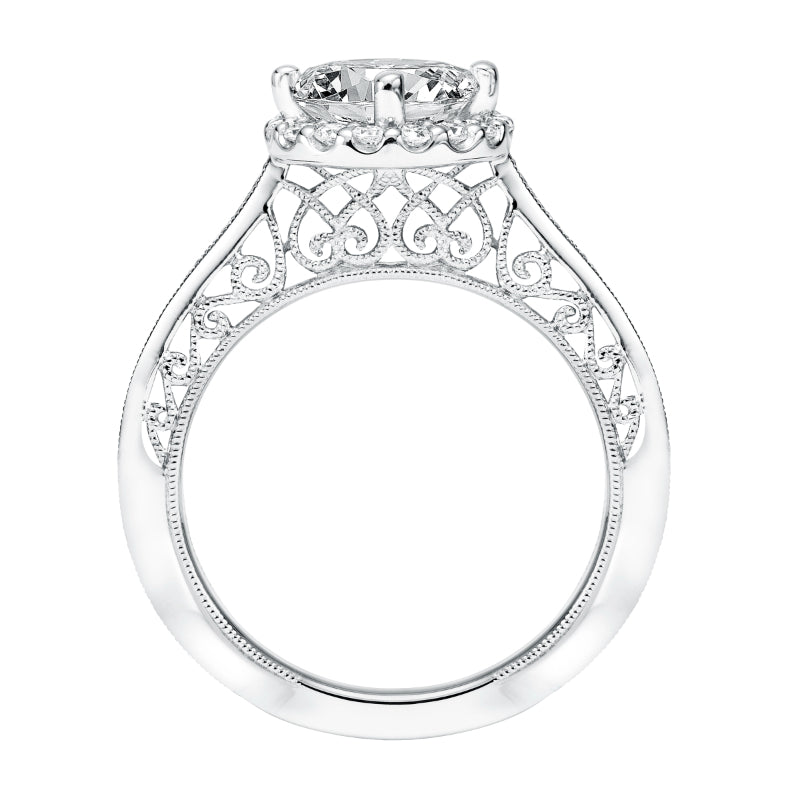 Artcarved Bridal Mounted with CZ Center Vintage Filigree Halo Engagement Ring Eris 14K White Gold