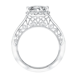 Artcarved Bridal Semi-Mounted with Side Stones Vintage Filigree Halo Engagement Ring Eris 14K White Gold