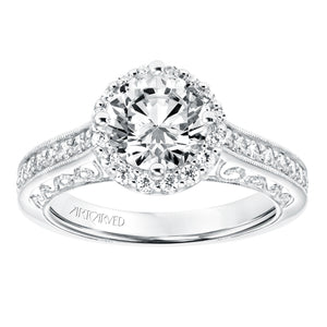 Artcarved Bridal Mounted with CZ Center Vintage Filigree Halo Engagement Ring Eris 14K White Gold