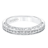 Artcarved Bridal Mounted with Side Stones Vintage Filigree Halo Diamond Wedding Band Eris 14K White Gold