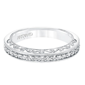 Artcarved Bridal Mounted with Side Stones Vintage Filigree Halo Diamond Wedding Band Eris 14K White Gold