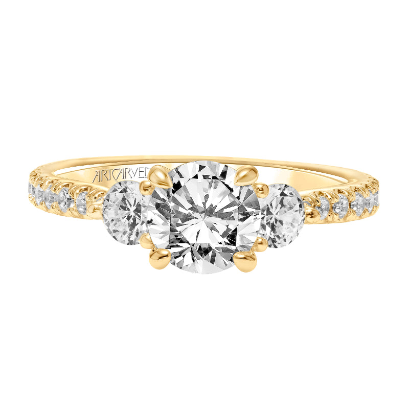 Artcarved Bridal Mounted with CZ Center Classic Diamond 3-Stone Engagement Ring Claudia 14K Yellow Gold