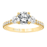 Artcarved Bridal Mounted with CZ Center Classic Diamond 3-Stone Engagement Ring Claudia 14K Yellow Gold