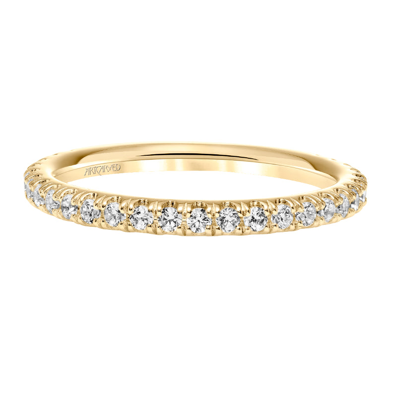 Artcarved Bridal Mounted with Side Stones Classic 3-Stone Diamond Wedding Band Claudia 14K Yellow Gold