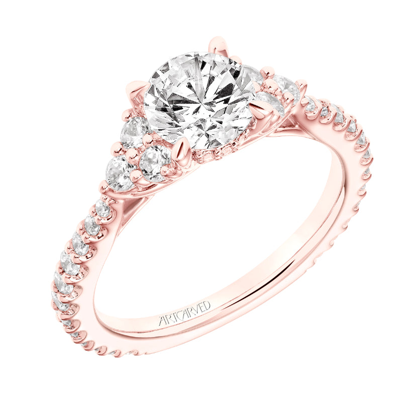 Artcarved Bridal Mounted with CZ Center Classic 3-Stone Engagement Ring Clio 14K Rose Gold