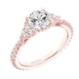 Artcarved Bridal Semi-Mounted with Side Stones Classic 3-Stone Engagement Ring Clio 14K Rose Gold