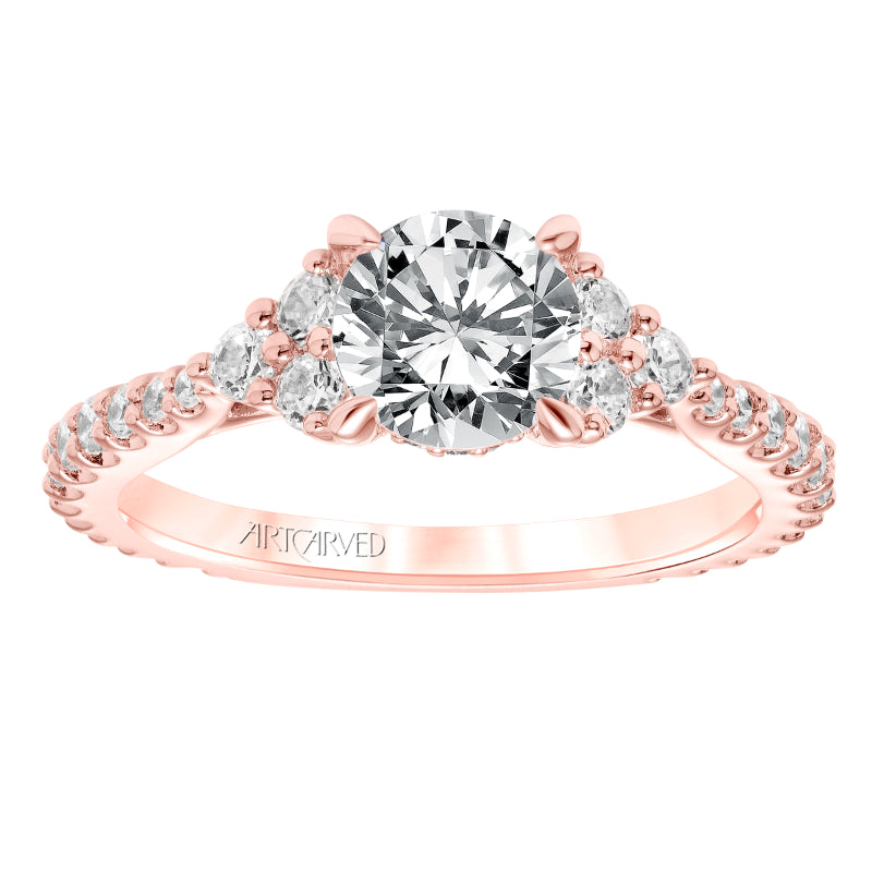 Artcarved Bridal Mounted with CZ Center Classic 3-Stone Engagement Ring Clio 14K Rose Gold