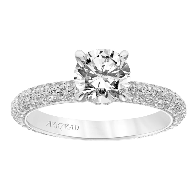 Artcarved Bridal Mounted with CZ Center Classic Pave Diamond Engagement Ring Helena 14K White Gold