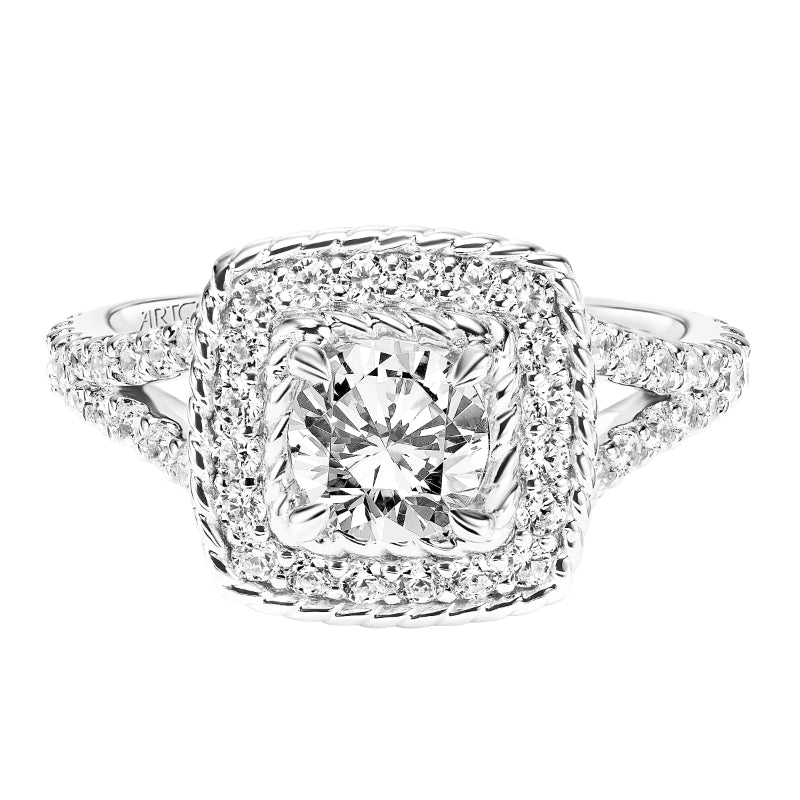 Artcarved Bridal Mounted with CZ Center Contemporary Rope Halo Engagement Ring Alexa 14K White Gold