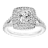 Artcarved Bridal Mounted with CZ Center Contemporary Rope Halo Engagement Ring Alexa 14K White Gold