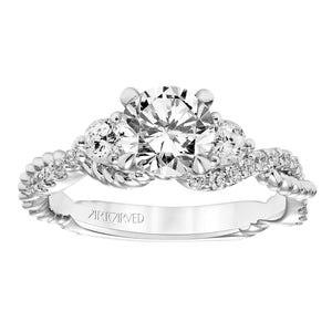 Artcarved Bridal Semi-Mounted with Side Stones Contemporary Twist 3-Stone Engagement Ring Danica 14K White Gold
