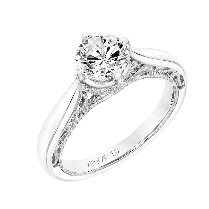 Artcarved Bridal Mounted with CZ Center Vintage Heritage Engagement Ring Gayla 14K White Gold