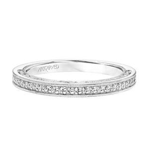 Artcarved Bridal Mounted with Side Stones Vintage Heritage Diamond Wedding Band Blanche 14K White Gold